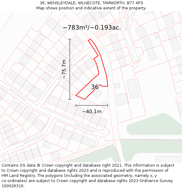 36, WENSLEYDALE, WILNECOTE, TAMWORTH, B77 4PS: Plot and title map