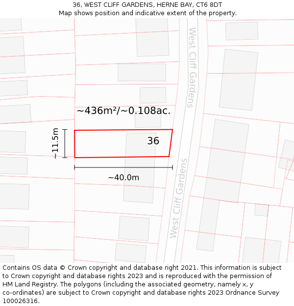 36, WEST CLIFF GARDENS, HERNE BAY, CT6 8DT: Plot and title map