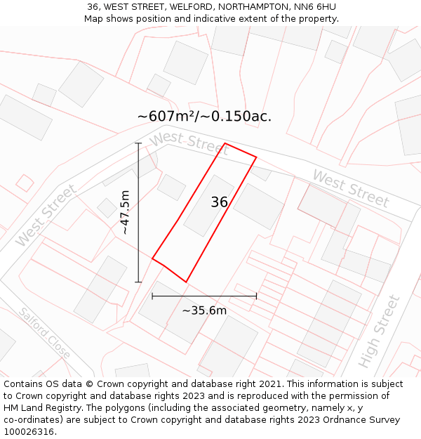 36, WEST STREET, WELFORD, NORTHAMPTON, NN6 6HU: Plot and title map