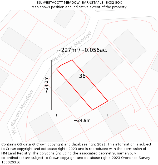 36, WESTACOTT MEADOW, BARNSTAPLE, EX32 8QX: Plot and title map