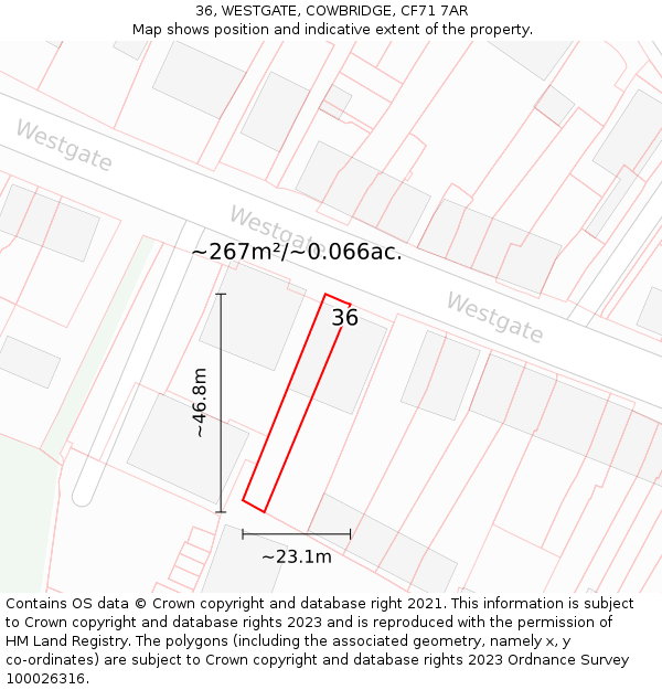 36, WESTGATE, COWBRIDGE, CF71 7AR: Plot and title map