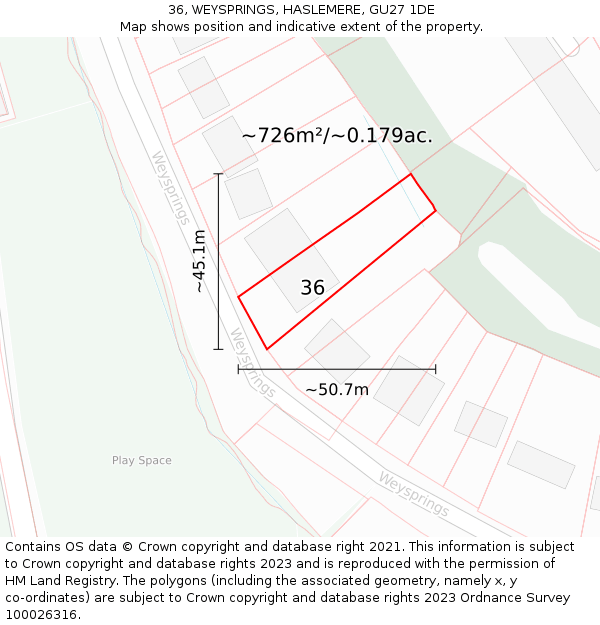 36, WEYSPRINGS, HASLEMERE, GU27 1DE: Plot and title map