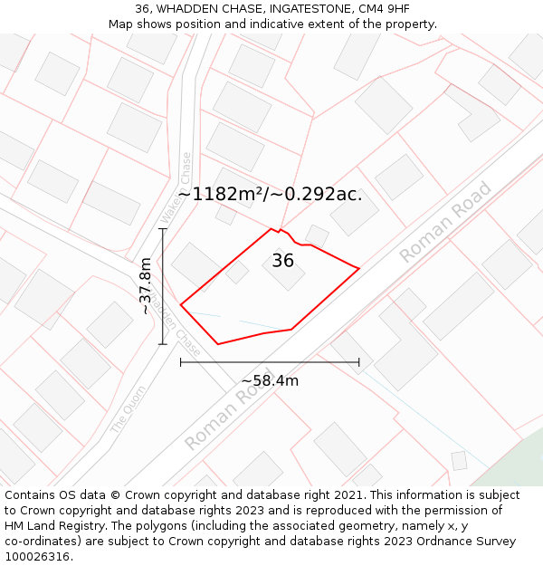 36, WHADDEN CHASE, INGATESTONE, CM4 9HF: Plot and title map