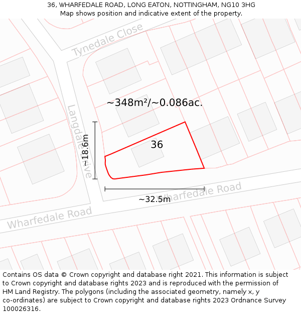 36, WHARFEDALE ROAD, LONG EATON, NOTTINGHAM, NG10 3HG: Plot and title map