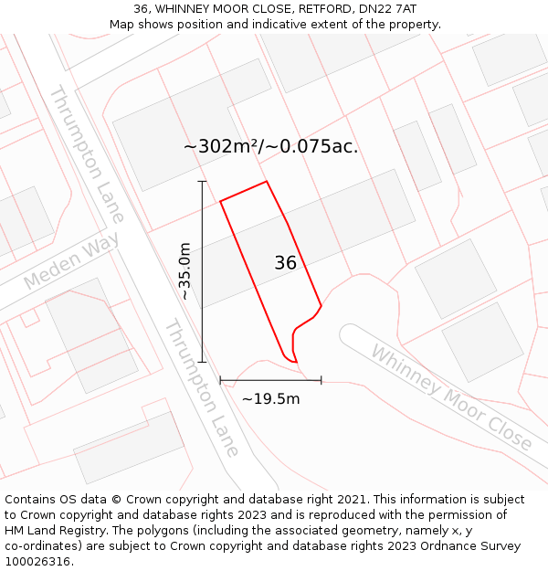 36, WHINNEY MOOR CLOSE, RETFORD, DN22 7AT: Plot and title map