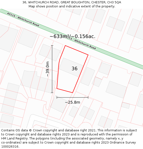 36, WHITCHURCH ROAD, GREAT BOUGHTON, CHESTER, CH3 5QA: Plot and title map