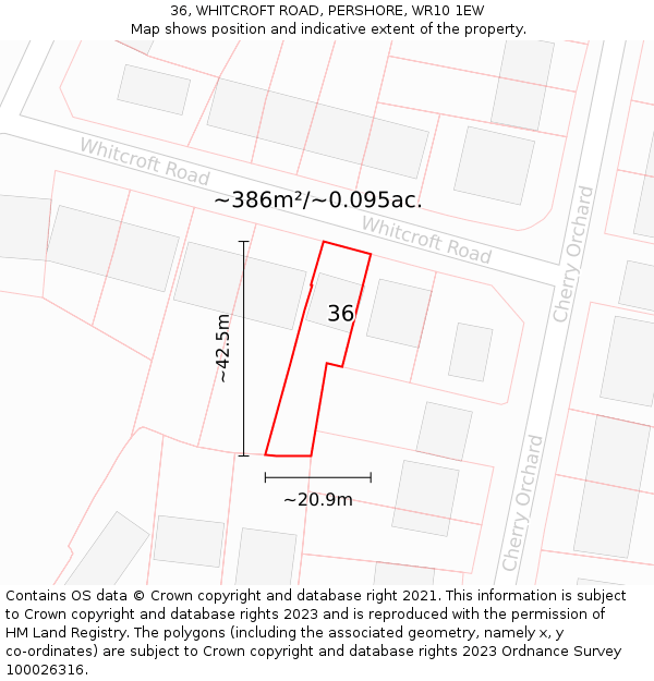36, WHITCROFT ROAD, PERSHORE, WR10 1EW: Plot and title map
