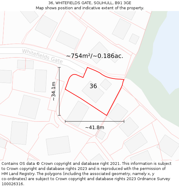 36, WHITEFIELDS GATE, SOLIHULL, B91 3GE: Plot and title map