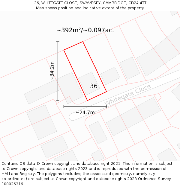 36, WHITEGATE CLOSE, SWAVESEY, CAMBRIDGE, CB24 4TT: Plot and title map