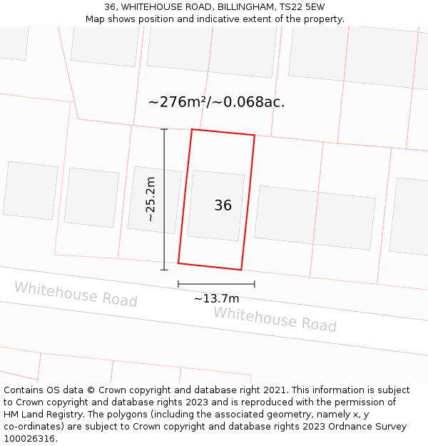 36, WHITEHOUSE ROAD, BILLINGHAM, TS22 5EW: Plot and title map