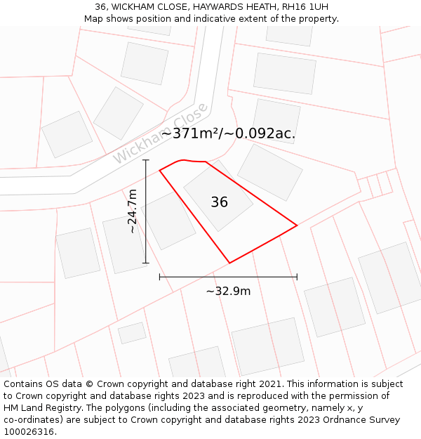 36, WICKHAM CLOSE, HAYWARDS HEATH, RH16 1UH: Plot and title map
