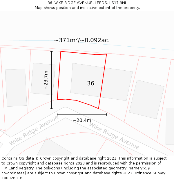 36, WIKE RIDGE AVENUE, LEEDS, LS17 9NL: Plot and title map