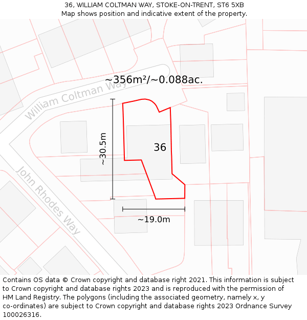 36, WILLIAM COLTMAN WAY, STOKE-ON-TRENT, ST6 5XB: Plot and title map