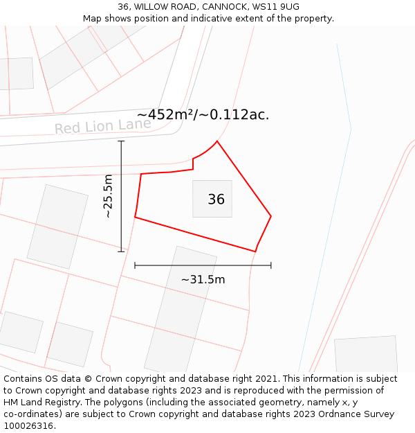 36, WILLOW ROAD, CANNOCK, WS11 9UG: Plot and title map