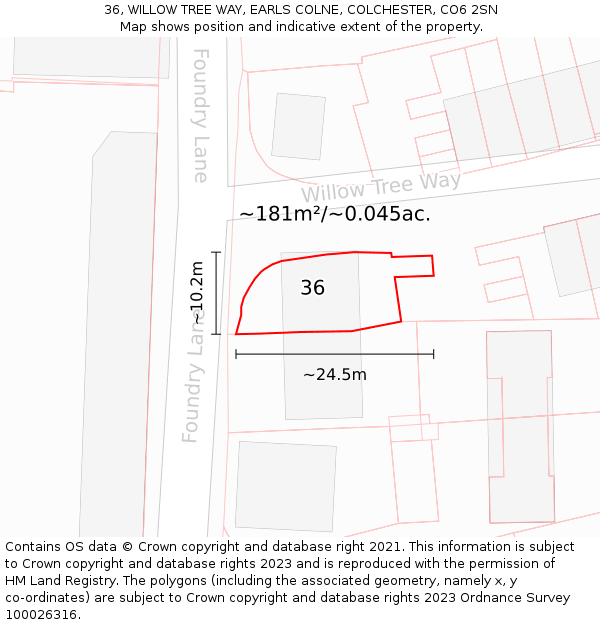 36, WILLOW TREE WAY, EARLS COLNE, COLCHESTER, CO6 2SN: Plot and title map