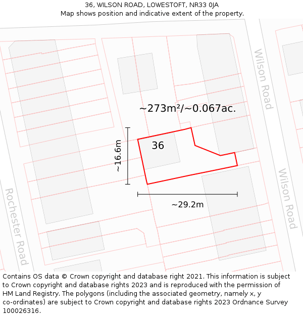 36, WILSON ROAD, LOWESTOFT, NR33 0JA: Plot and title map