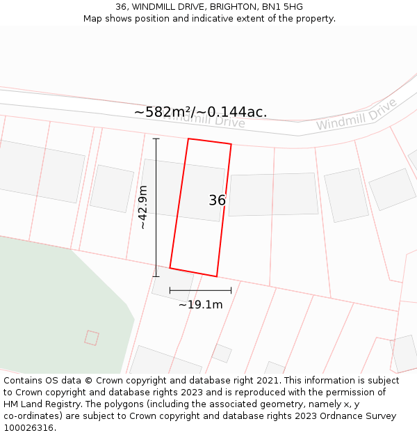 36, WINDMILL DRIVE, BRIGHTON, BN1 5HG: Plot and title map