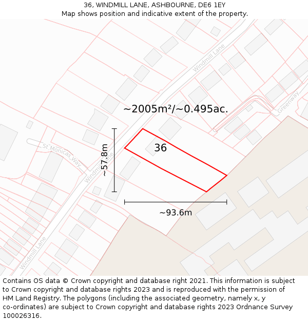 36, WINDMILL LANE, ASHBOURNE, DE6 1EY: Plot and title map