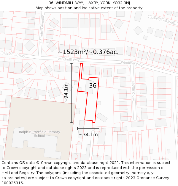 36, WINDMILL WAY, HAXBY, YORK, YO32 3NJ: Plot and title map
