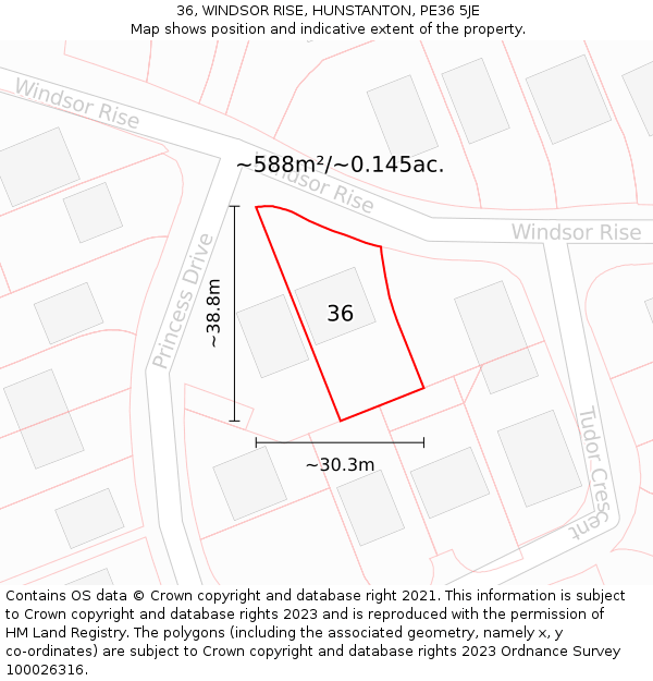 36, WINDSOR RISE, HUNSTANTON, PE36 5JE: Plot and title map