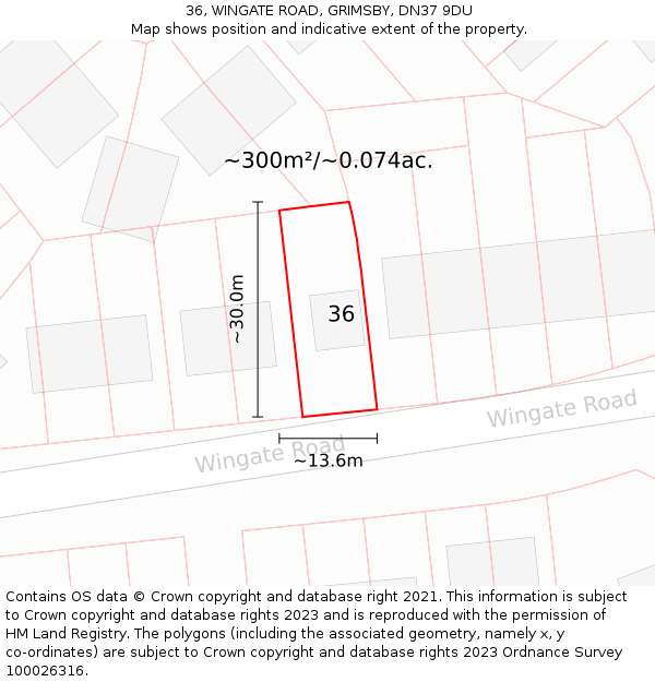 36, WINGATE ROAD, GRIMSBY, DN37 9DU: Plot and title map