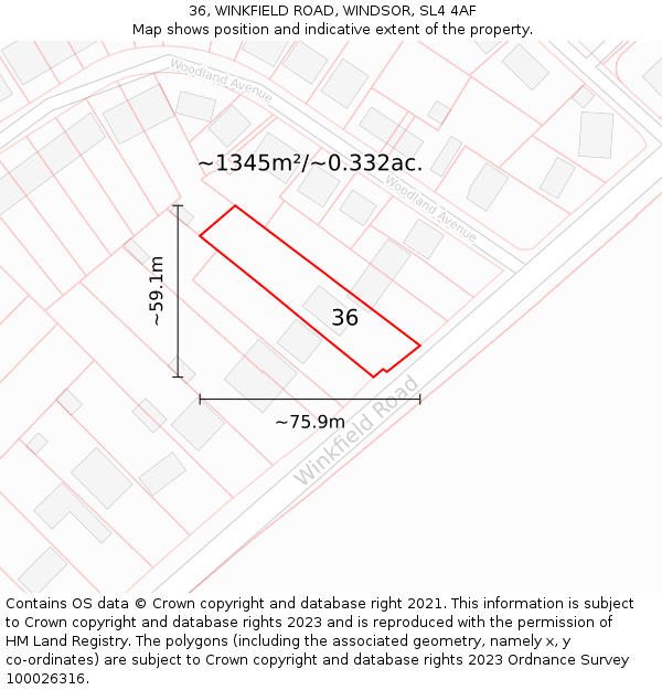 36, WINKFIELD ROAD, WINDSOR, SL4 4AF: Plot and title map