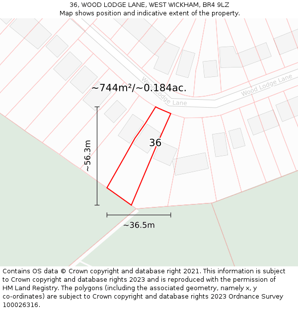 36, WOOD LODGE LANE, WEST WICKHAM, BR4 9LZ: Plot and title map