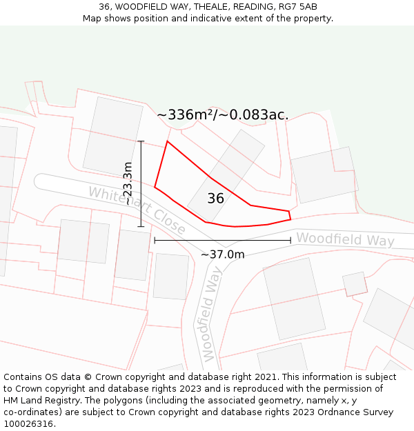 36, WOODFIELD WAY, THEALE, READING, RG7 5AB: Plot and title map