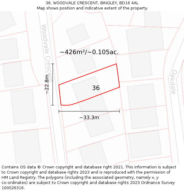 36, WOODVALE CRESCENT, BINGLEY, BD16 4AL: Plot and title map