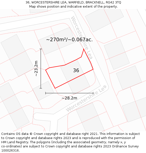 36, WORCESTERSHIRE LEA, WARFIELD, BRACKNELL, RG42 3TQ: Plot and title map