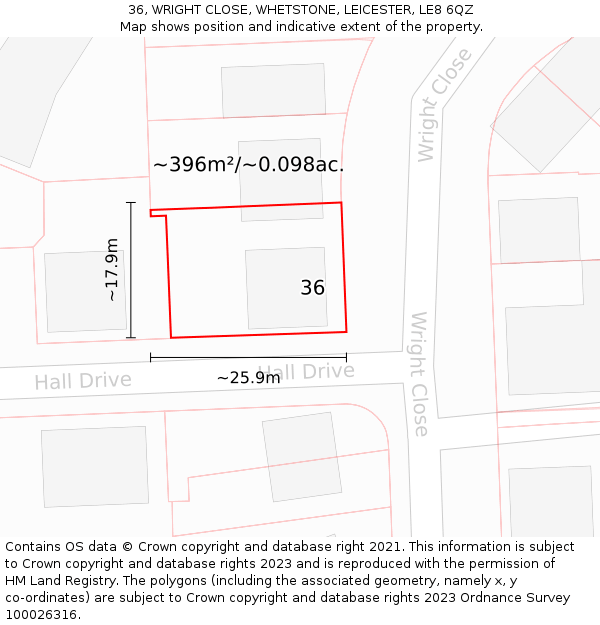 36, WRIGHT CLOSE, WHETSTONE, LEICESTER, LE8 6QZ: Plot and title map