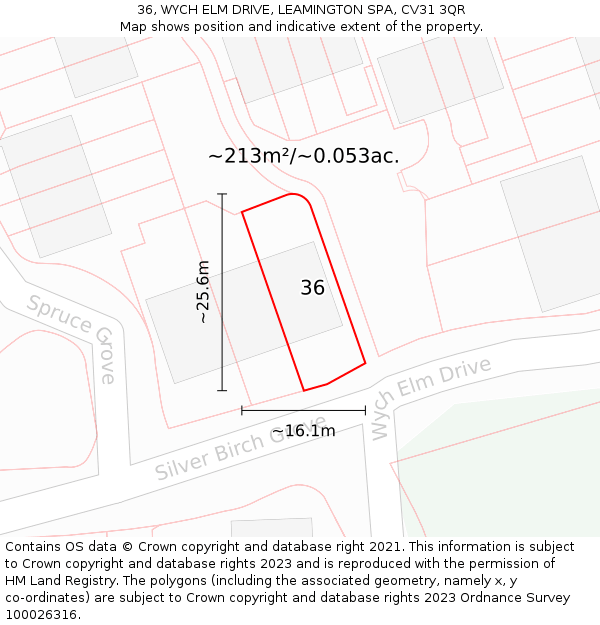 36, WYCH ELM DRIVE, LEAMINGTON SPA, CV31 3QR: Plot and title map