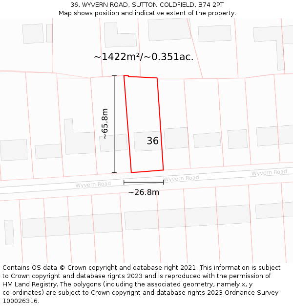 36, WYVERN ROAD, SUTTON COLDFIELD, B74 2PT: Plot and title map