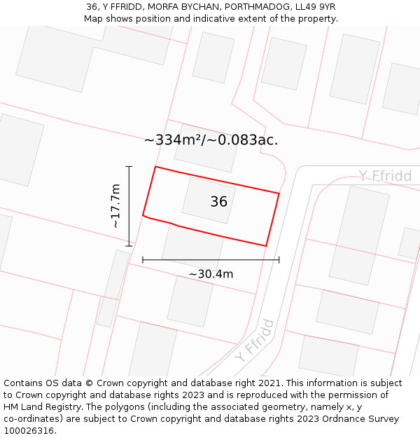 36, Y FFRIDD, MORFA BYCHAN, PORTHMADOG, LL49 9YR: Plot and title map