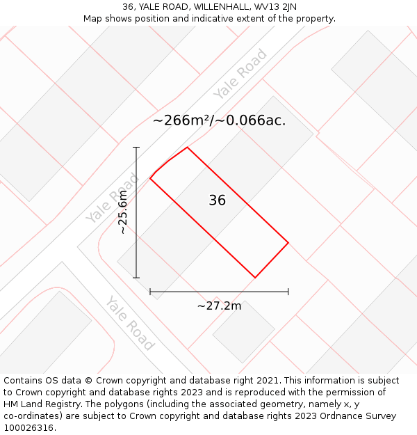 36, YALE ROAD, WILLENHALL, WV13 2JN: Plot and title map