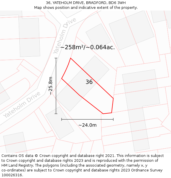 36, YATEHOLM DRIVE, BRADFORD, BD6 3WH: Plot and title map