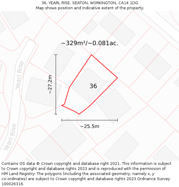 36, YEARL RISE, SEATON, WORKINGTON, CA14 1DG: Plot and title map