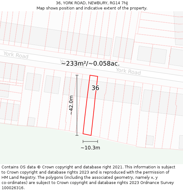 36, YORK ROAD, NEWBURY, RG14 7NJ: Plot and title map