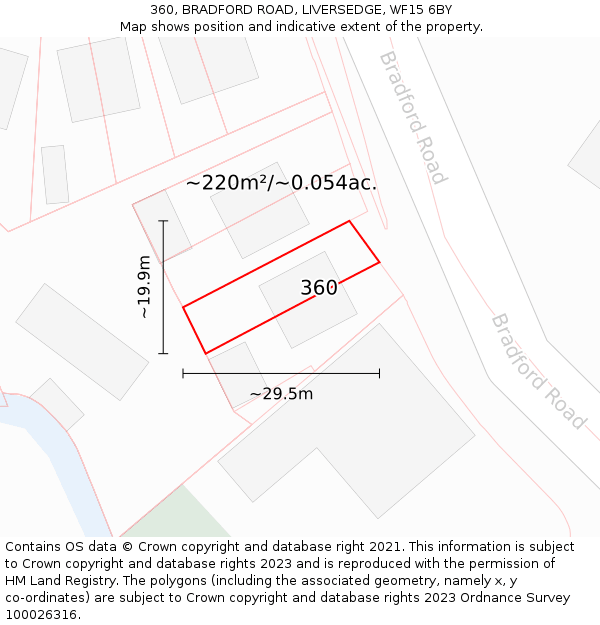360, BRADFORD ROAD, LIVERSEDGE, WF15 6BY: Plot and title map