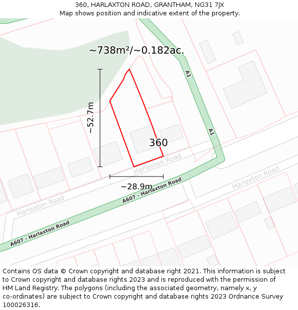 360, HARLAXTON ROAD, GRANTHAM, NG31 7JX: Plot and title map