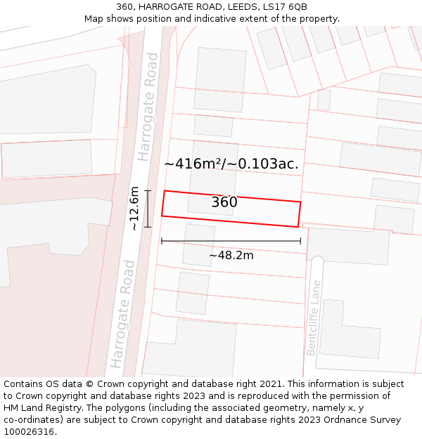 360, HARROGATE ROAD, LEEDS, LS17 6QB: Plot and title map