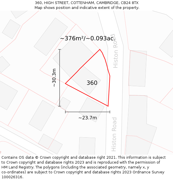 360, HIGH STREET, COTTENHAM, CAMBRIDGE, CB24 8TX: Plot and title map