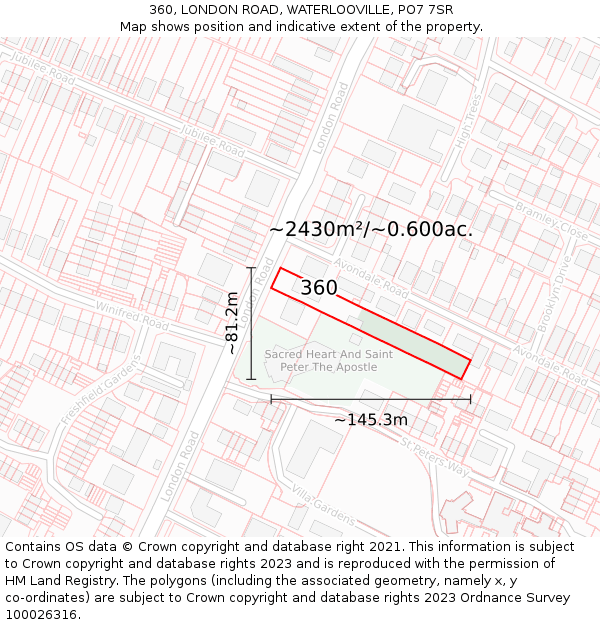 360, LONDON ROAD, WATERLOOVILLE, PO7 7SR: Plot and title map