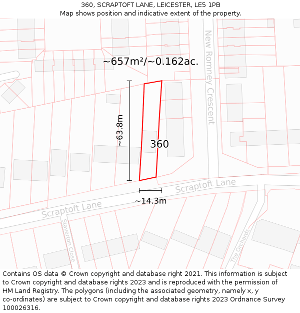 360, SCRAPTOFT LANE, LEICESTER, LE5 1PB: Plot and title map