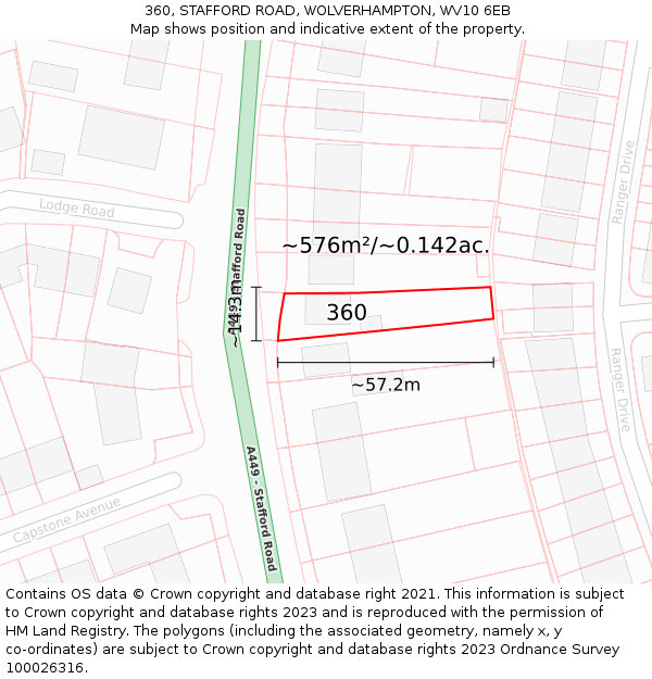 360, STAFFORD ROAD, WOLVERHAMPTON, WV10 6EB: Plot and title map