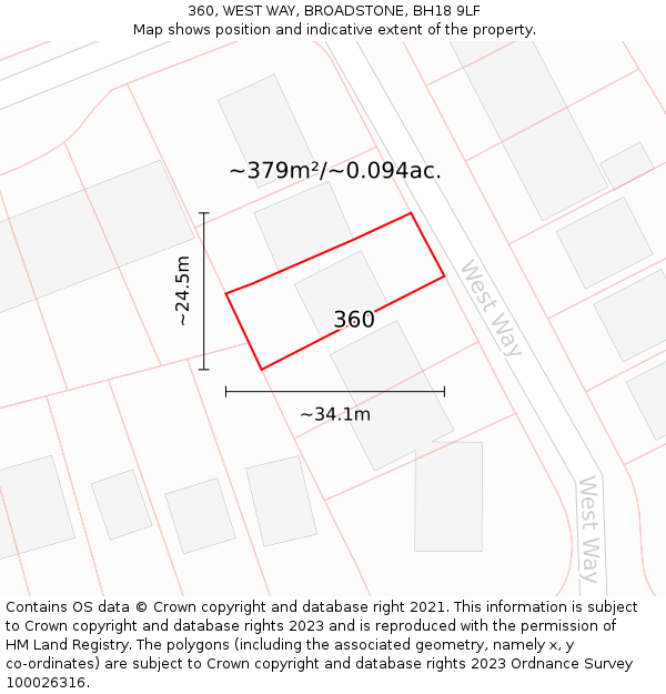 360, WEST WAY, BROADSTONE, BH18 9LF: Plot and title map