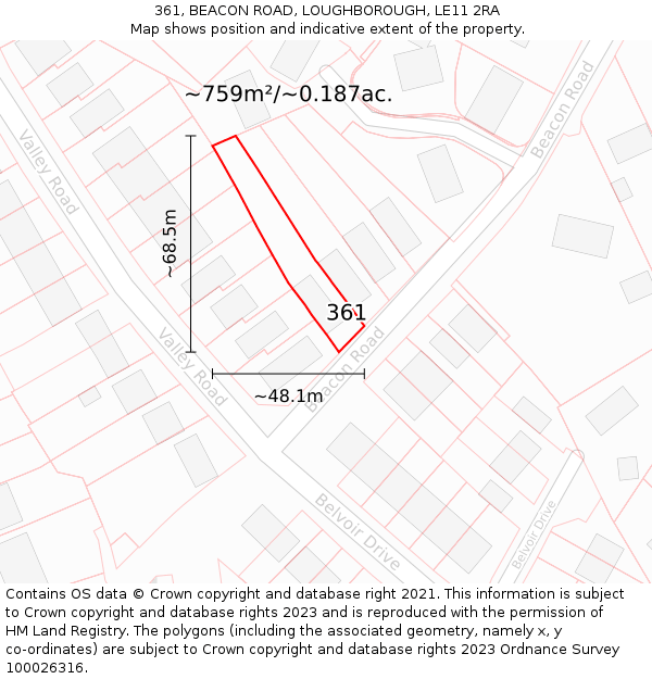361, BEACON ROAD, LOUGHBOROUGH, LE11 2RA: Plot and title map