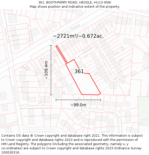 361, BOOTHFERRY ROAD, HESSLE, HU13 0NW: Plot and title map