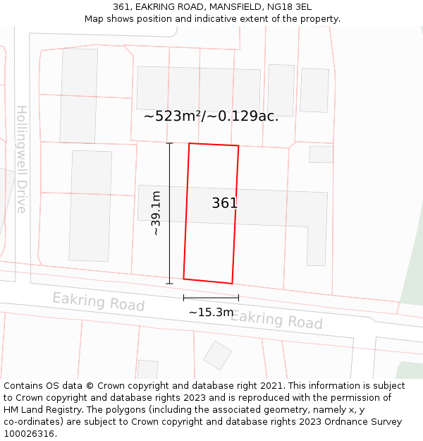361, EAKRING ROAD, MANSFIELD, NG18 3EL: Plot and title map
