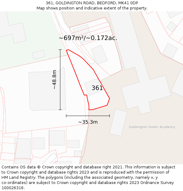 361, GOLDINGTON ROAD, BEDFORD, MK41 0DP: Plot and title map